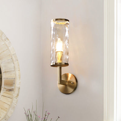 Modern Luxury Textured Glass Column Brass 1-Light Wall Sconce Lamp