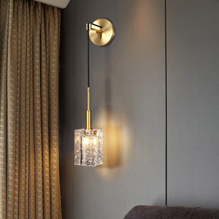 Modern Light Luxury Crystal Cube Copper 1-Light Wall Sconce Lamp