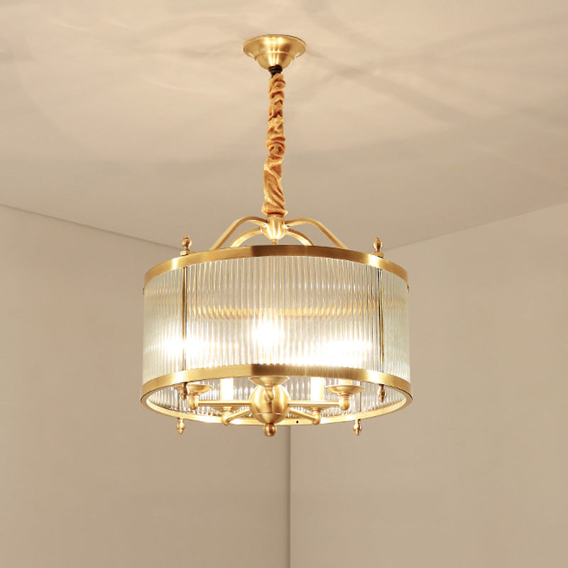 Contemporary Luxury Copper Glass Round Pinstripe 3/5 Light Chandeliers For Dining Room