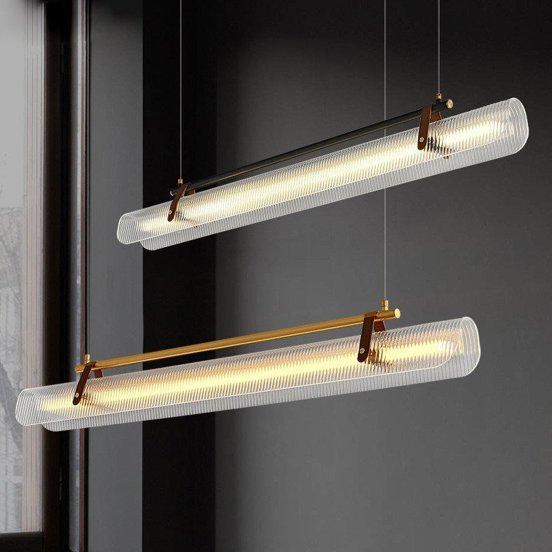 Modern Minimalist Leather Acrylic Linear LED Island Light Pendant Light For Living Room