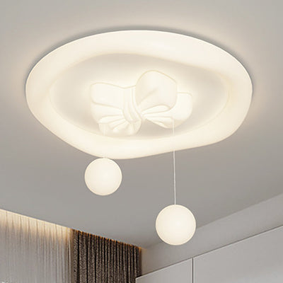 Contemporary Creative Kids Round Bow Orb Iron Rolled Plastic LED Flush Mount Ceiling Light For Bedroom