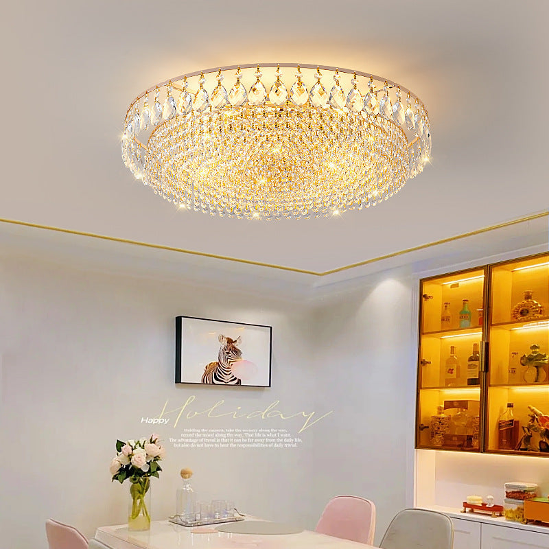 Modern Luxury Circle Iron Crystal 4/6/8/10 Light Flush Mount Ceiling Light For Living Room