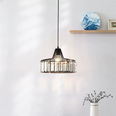 Contemporary Luxury Iron Cylinder Frame Crystal Shade 1-Light Pendant Light For Living Room