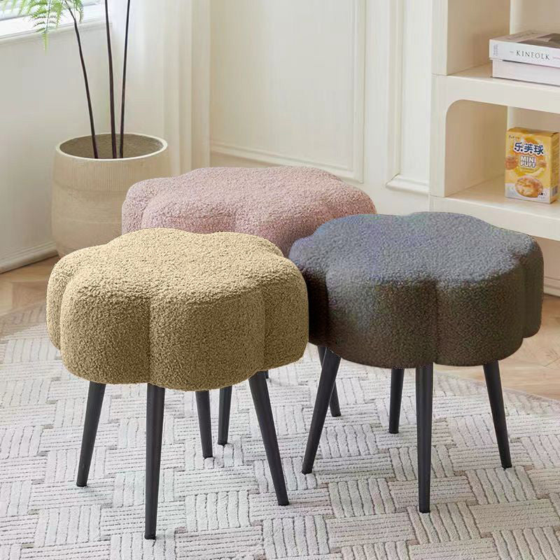 Modern Minimalist Cloud Lambswool Carbon Steel Vanity Stool For Bedroom