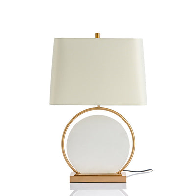 Modern Minimalist Square Round Stone Iron Cloth 1-Light Table Lamp For Bedroom