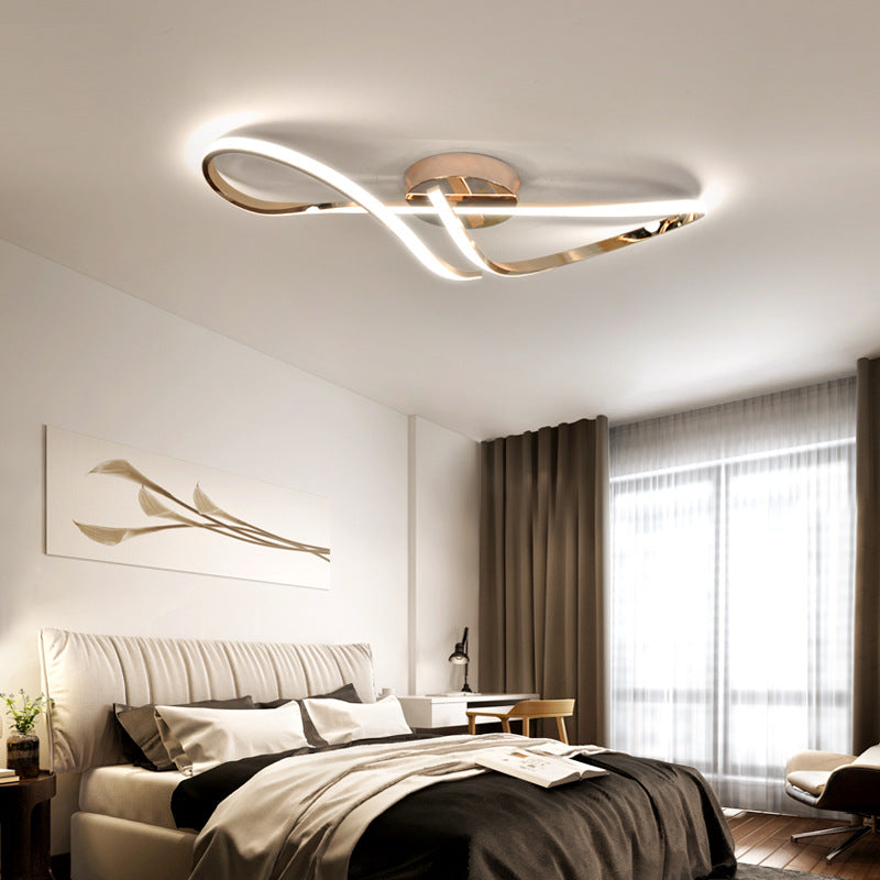 Modern Minimalist Spiral Twisted Aluminum Silicone LED Semi-Flush Mount Ceiling Light For Bedroom