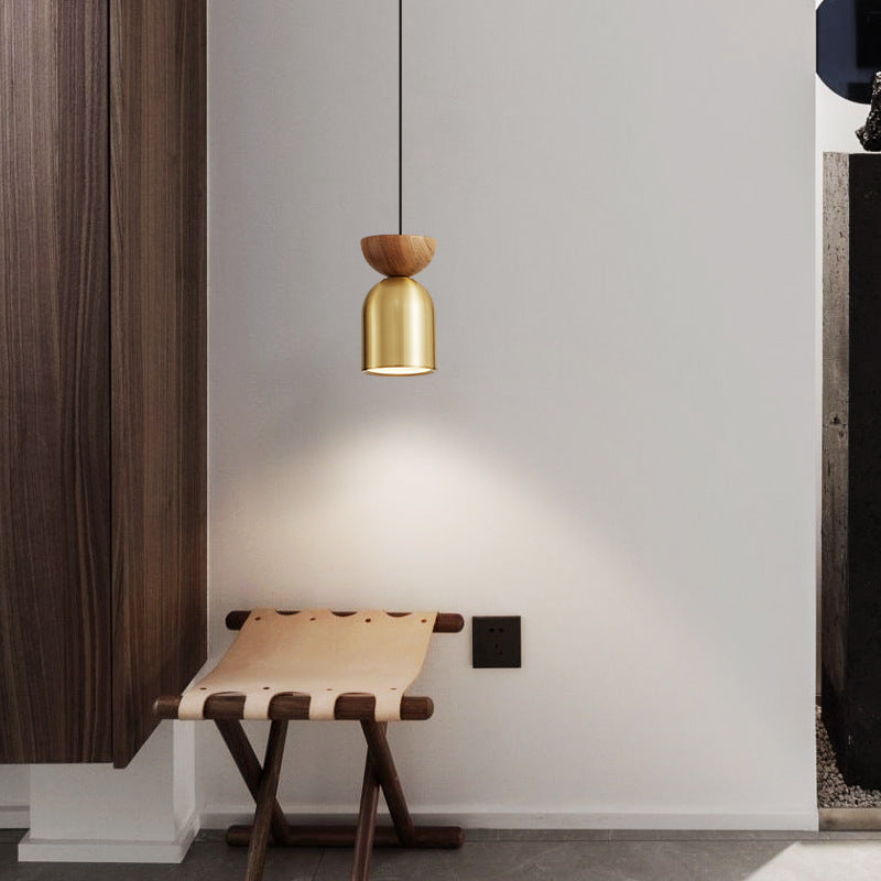 Luminaire suspendu contemporain scandinave à 1 lumière cylindrique en laiton pour chambre à coucher 