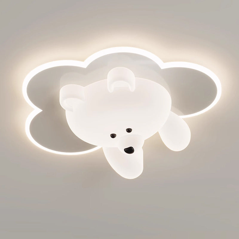 Modern Art Deco Round Cloud Bear Acrylic Iron LED Flush Mount Ceiling Light For Bedroom