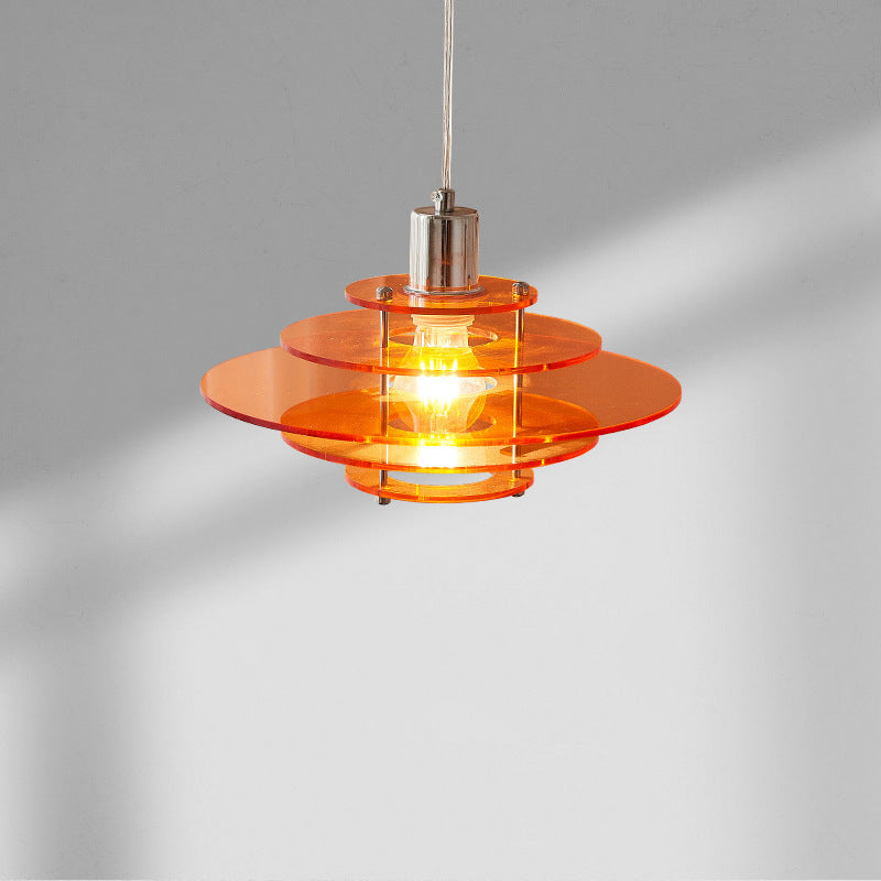 Modern Minimalist Round Flying Saucer Hardware Acrylic 1-Light Pendant Light For Living Room