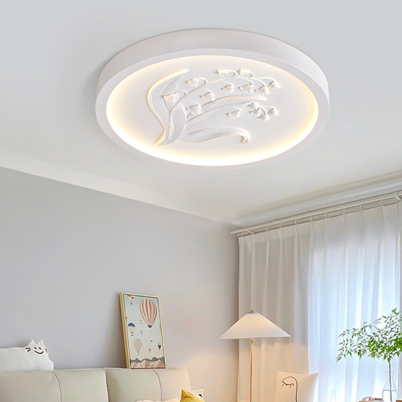 Modern Art Deco Round Bellflower Iron Resin Acrylic LED Flush Mount Ceiling Light For Bedroom