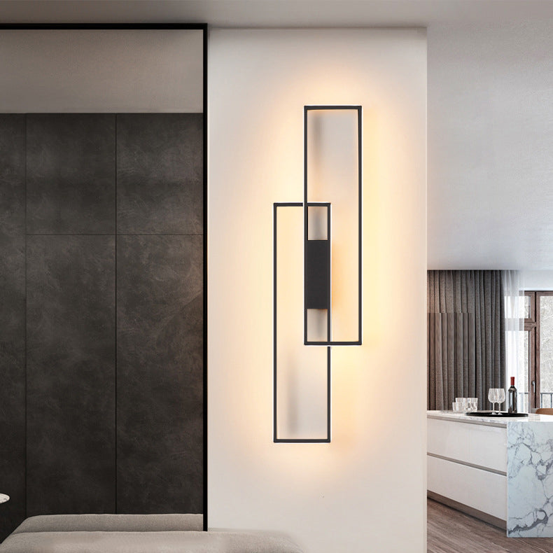 Modern Minimalist Rectangle Line Iron Silicone LED Wall Sconce Lamp For Living Room