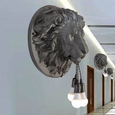 Nordic Creative Resin Animal Lion Head 3-Light Wall Sconce Lamp