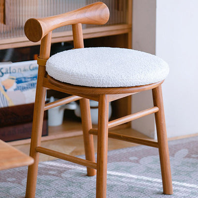 Tabouret de coiffeuse rond en bois et laine d'agneau de simplicité moderne avec dossier et repose-pieds pour chambre 