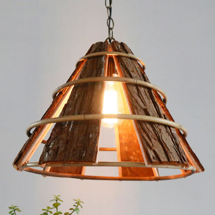 Modern Creative Minimalist Rattan Coarse Bark Horn 1-Light Pendant Light