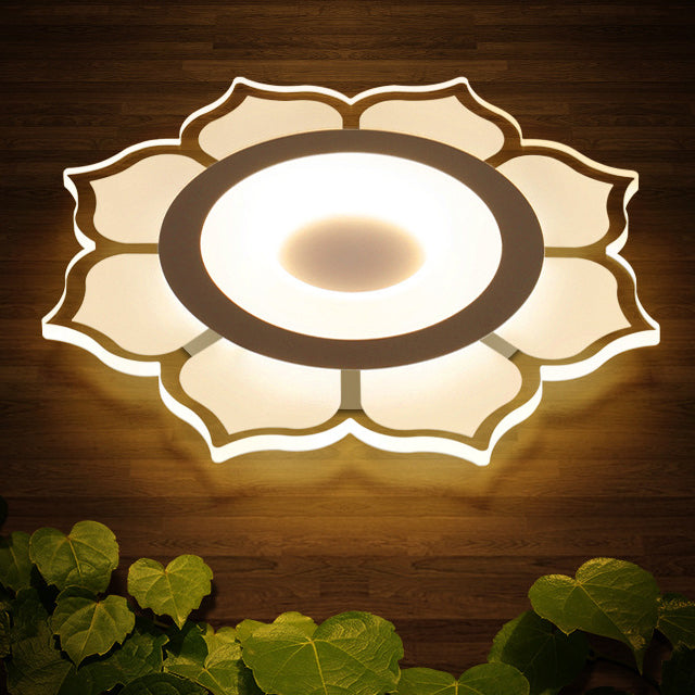 Modern Minimalist Lotus Round Iron Acrylic LED Flush Mount Ceiling Light For Bedroom