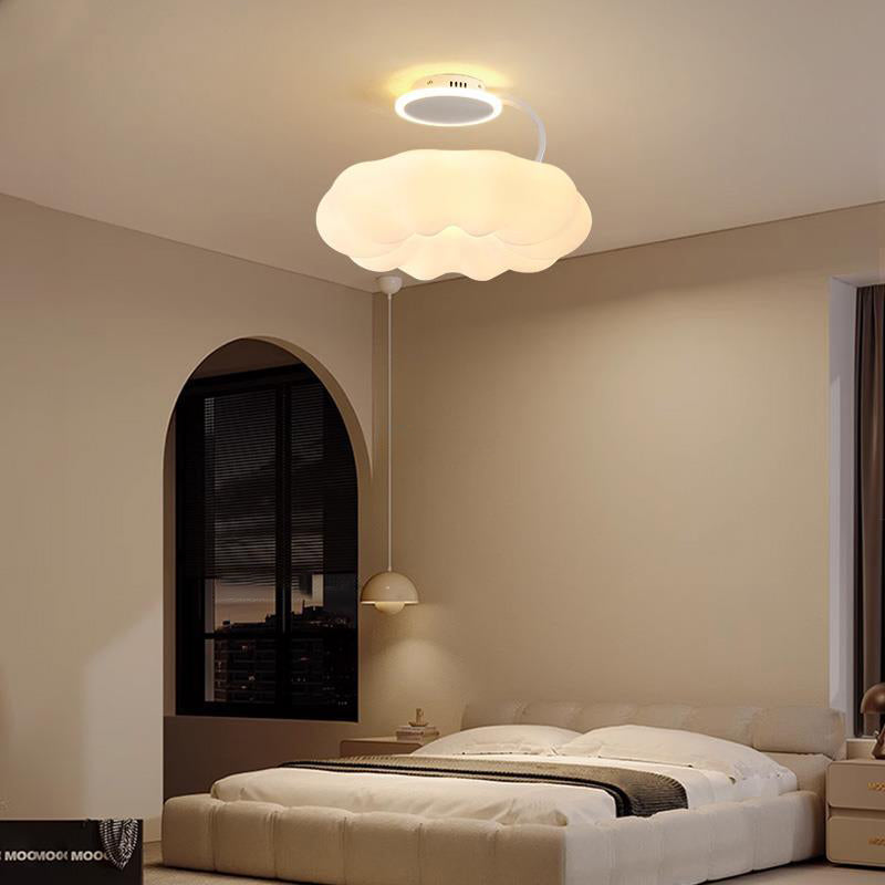 Contemporary Nordic Iron PE Cloud Shade LED Semi-Flush Mount Ceiling Light For Living Room