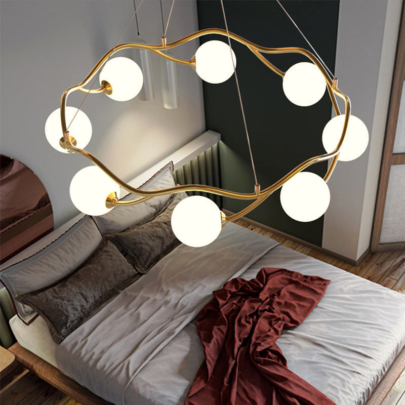 Contemporary Nordic Metal Glass Round Wave Ball Ring 8/10/12 Light Chandeliers For Living Room