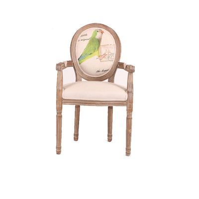 Contemporary Retro Rubber Wood Fabric Sponge Square Elliptical Bird Deer Dining Chair Backrest Armrest For Dining Room