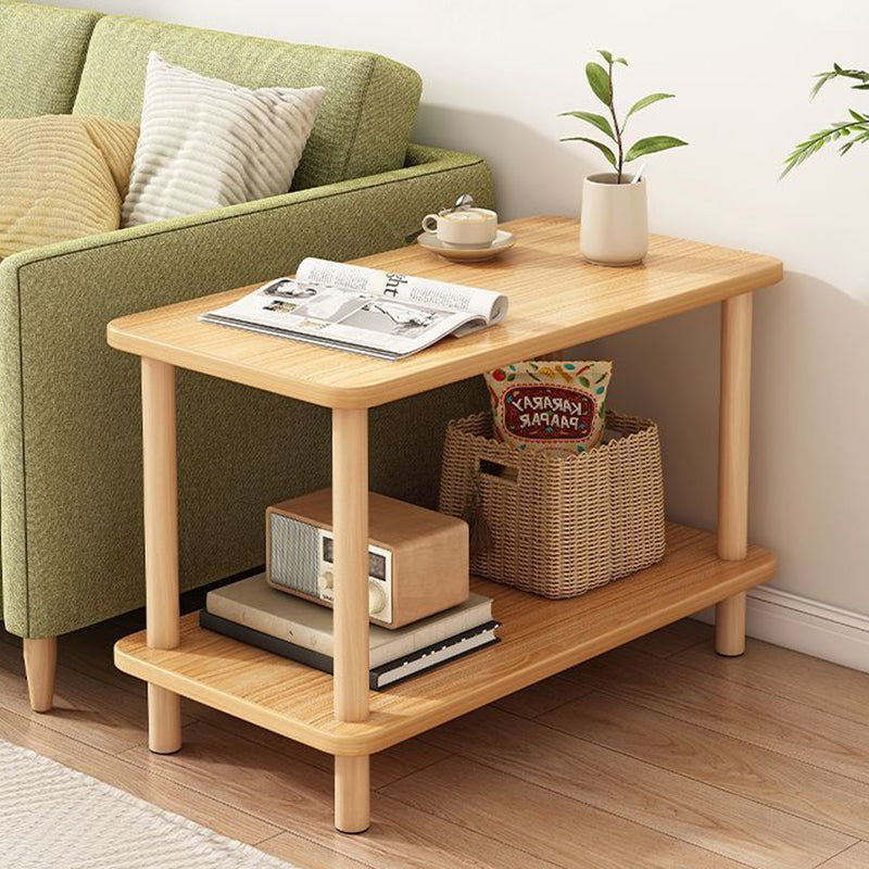 Traditional Japanese Wood Rectangular End Table 3-Tier For Living Room