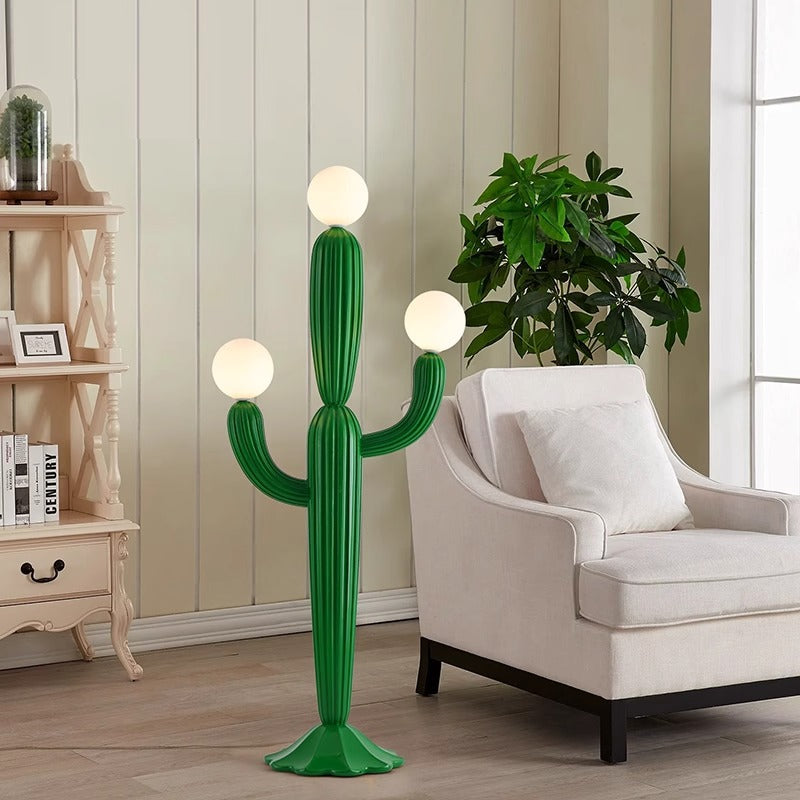 Contemporary Creative Cactus Resin Glass 3-Light Standing Floor Lamp For Living Room