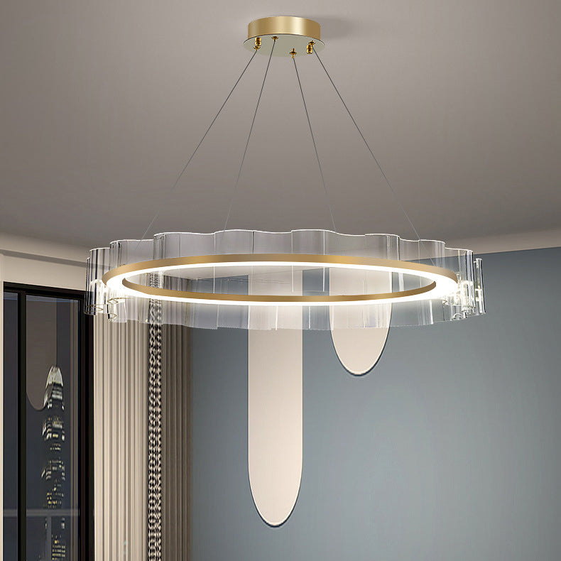 Contemporary Scandinavian Circle Wave Acrylic Iron LED Chandelier For Living Room