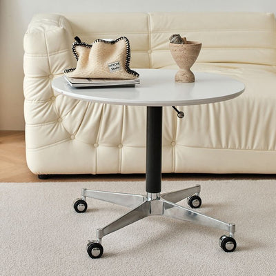 Contemporary Simplicity MDF Round Coffee Table Height Adjustable Tilt Caster For Living Room