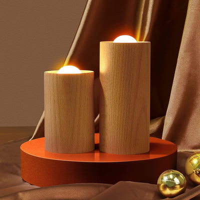 Modern Simple Wooden Cylindrical USB LED Table Lamp