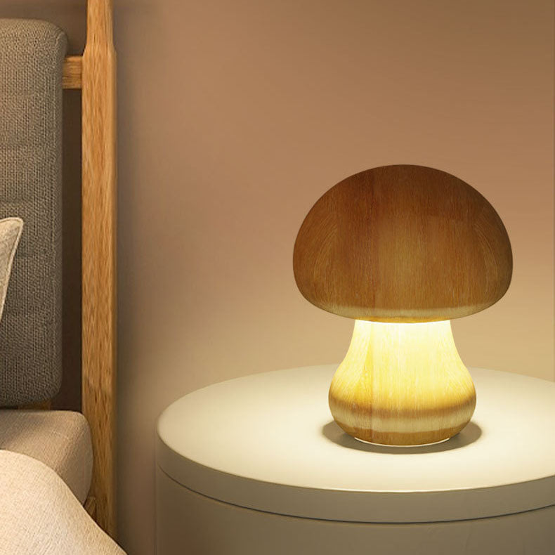 Contemporary Creative Mushroom Rubberwood Beechwood LED Table Lamp For Bedroom