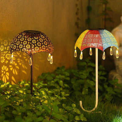 Outdoor Solar Iron Colorful Umbrella Hollow LED Lawn Insert Landscape Light