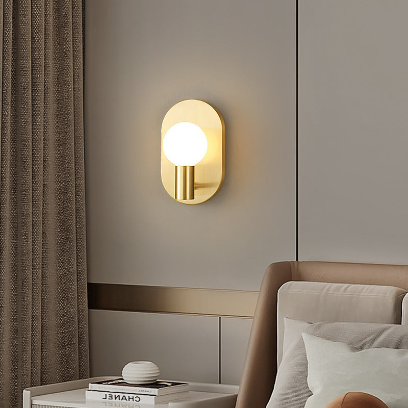 Contemporary Nordic Oval Orb Copper Glass 1-Light Wall Sconce Lamp For Bedroom