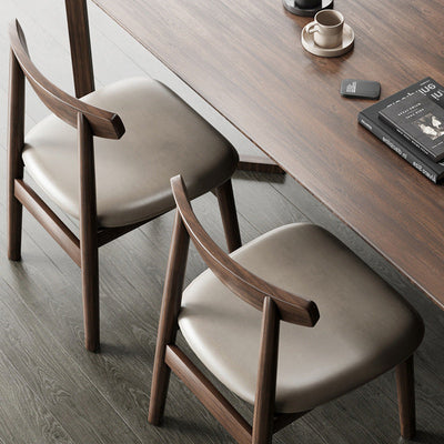 Contemporary Retro Square Double Layer Nappa Leather Upholstered Dining Chair Open Back Armless For Dining Room