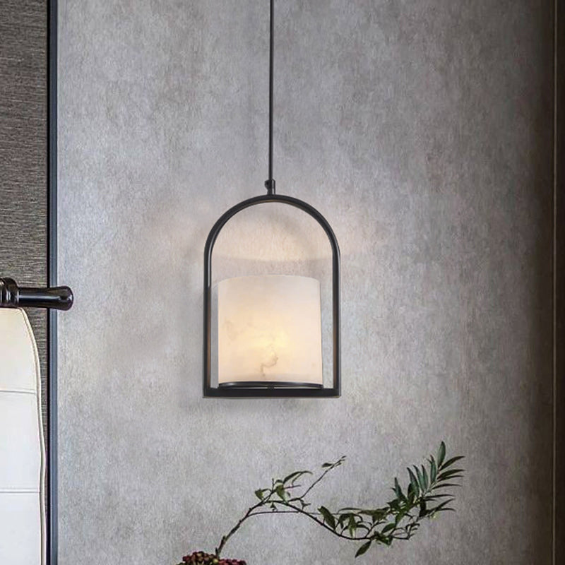 Modern Minimalist Birdcage Column Copper Marble 1-Light Pendant Light For Study Room