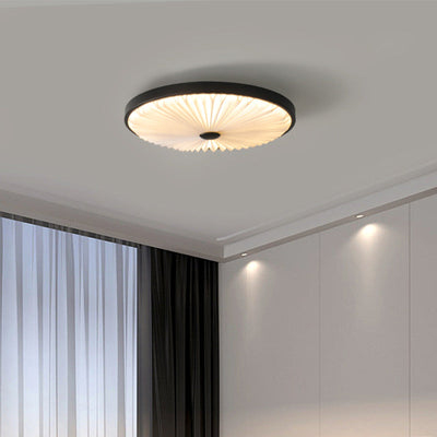 Contemporary Nordic Iron PVC Folding Fan Blade Pleat Round LED Flush Mount Ceiling Light For Living Room