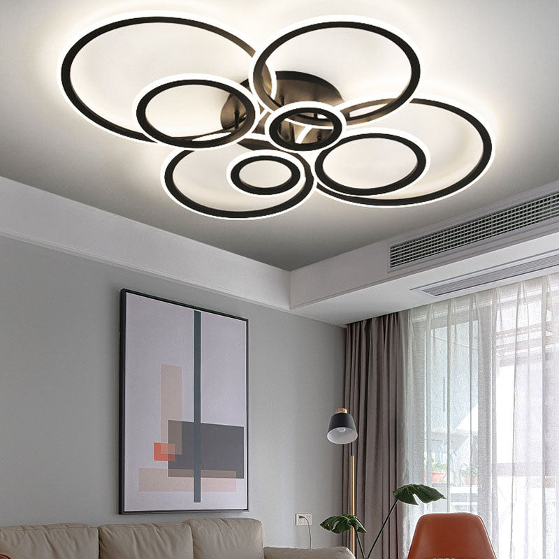 Modern Minimalist Combination Round Circle Hardware Acrylic LED Semi-Flush Mount Ceiling Light For Living Room