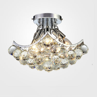 Contemporary Creative Diamond Orb Iron Crystal 3-Light Semi-Flush Mount Ceiling Light For Living Room