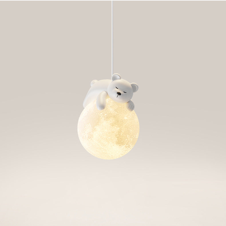 Contemporary Creative Resin Animal Rabbit Moon 1-Light Kids Pendant Light For Living Room