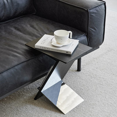 Contemporary Scandinavian Z-shaped Wood Metal Coffee Table For Living Room