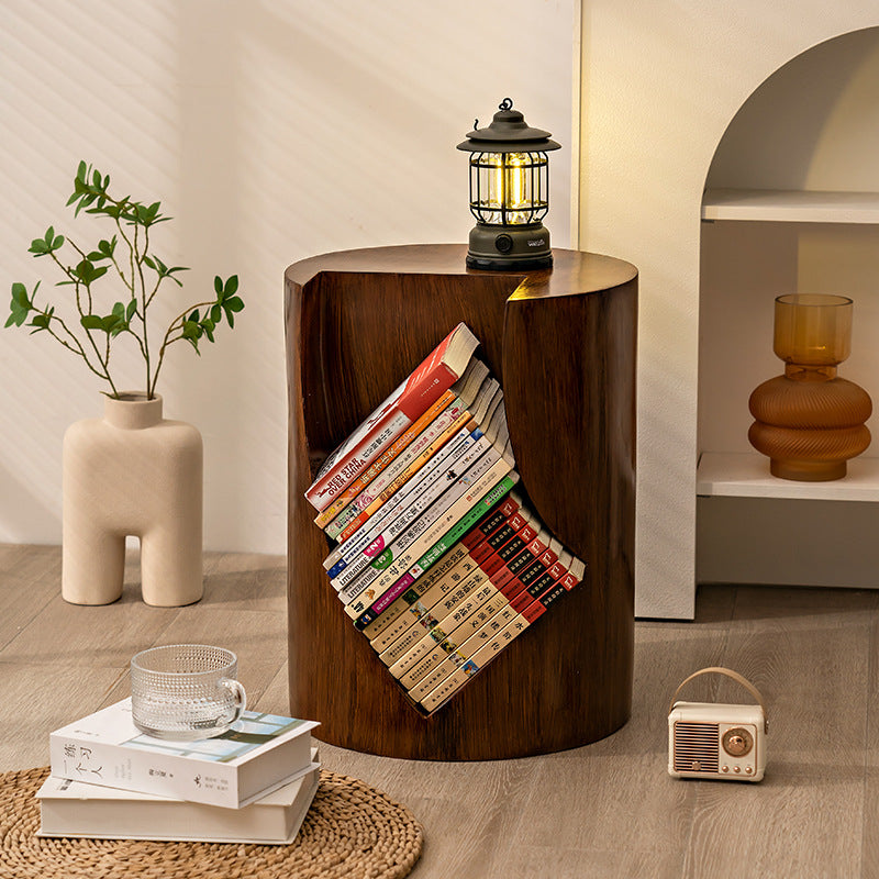 Contemporary Creative Wood Stump Cylinder Resin End Table Storage For Study