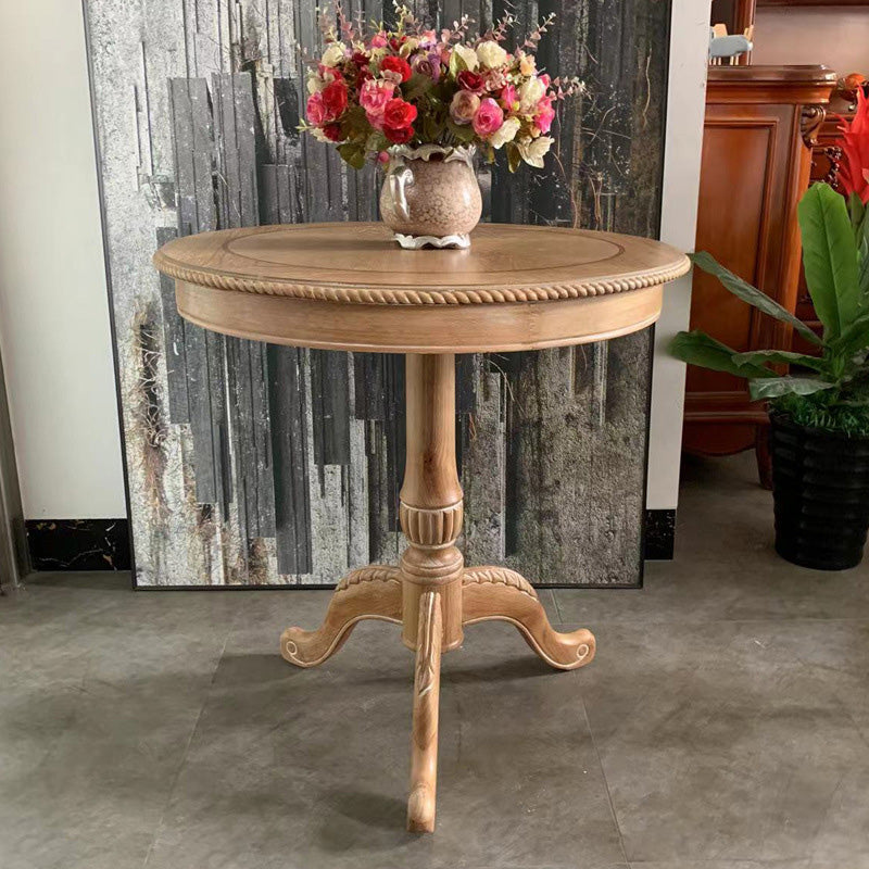 Traditional French Round Wood Coffee Table Three Legs For Living Room