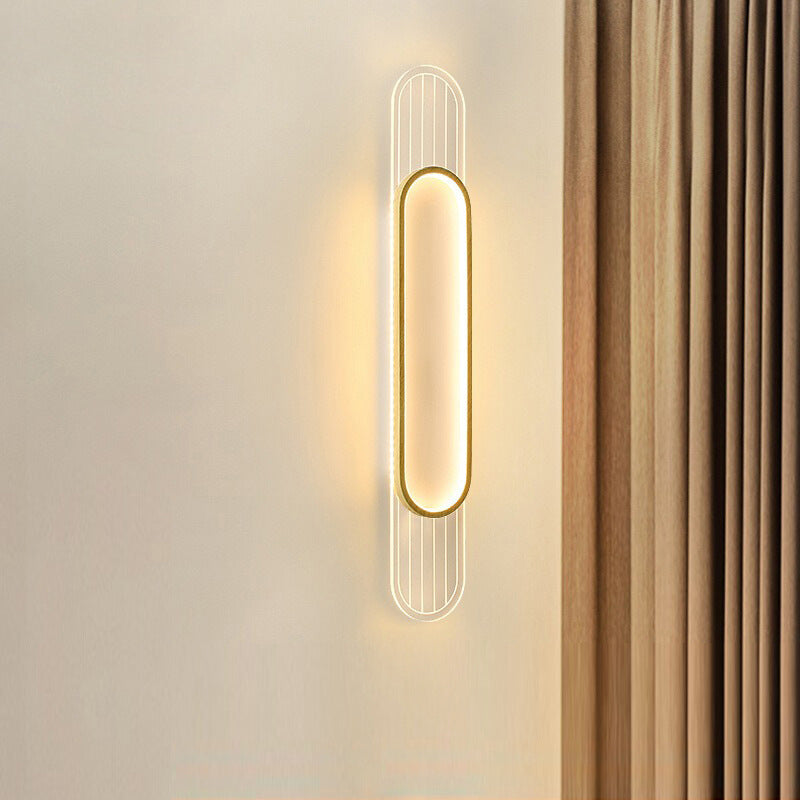 Modern Simplicity Imitation Wood Grain Edging Acrylic Grille Ellipse Shade LED Wall Sconce Lamp For Living Room