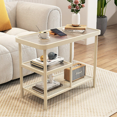 Modern Minimalist Rectangular Glass Iron Side Table 3-Tier For Living Room