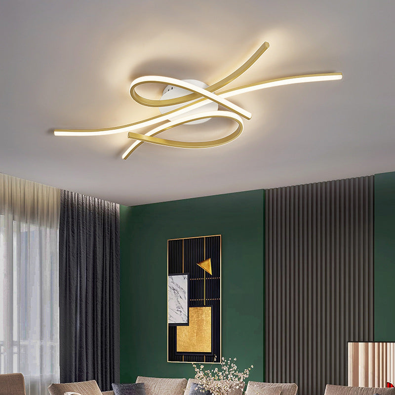 Contemporary Creative Curved Aluminum Strip Silicone LED Flush Mount Ceiling Light For Living Room