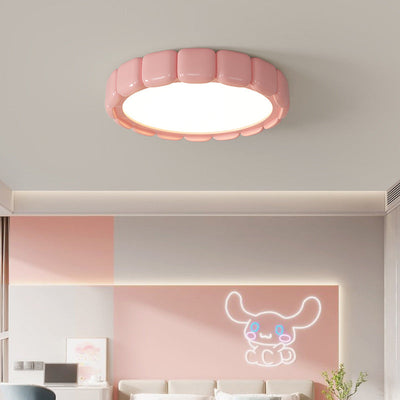 Contemporary Scandinavian Macaron Fiberglass Iron Round LED Flush Mount Ceiling Light For Bedroom