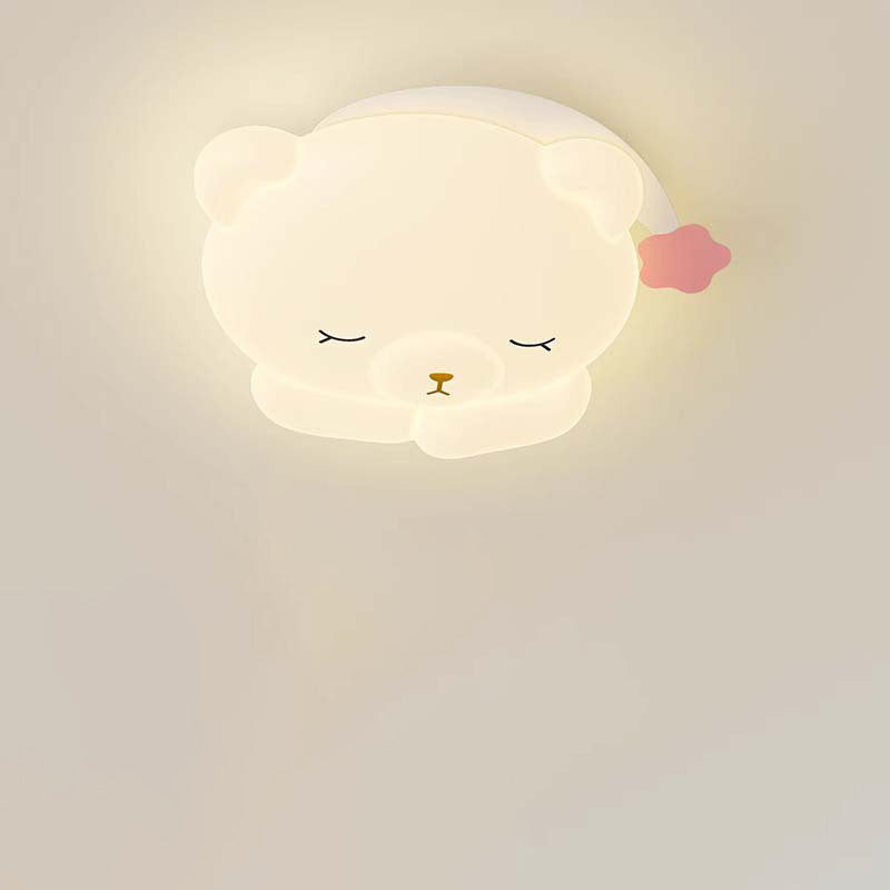 Modern Art Deco Kids Iron PE Bear LED Flush Mount Ceiling Light For Bedroom