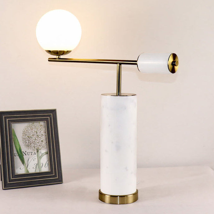 Lampe de table cylindrique à 1 lumière avec boule de verre à texture de marbre moderne nordique