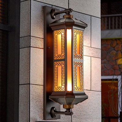 Traditional Chinese Waterproof Aluminum Glass Cylinder 1/2 Light Wall Sconce Lamp For Outdoor Patio