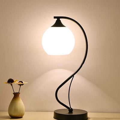 Modern Simple Flower Glass Shade Curved Iron Base 1-Light Table Lamp