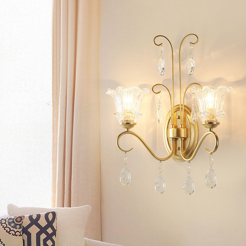 Traditional French Crystal Branch 2-Light Wall Sconce Lamp For Living Room