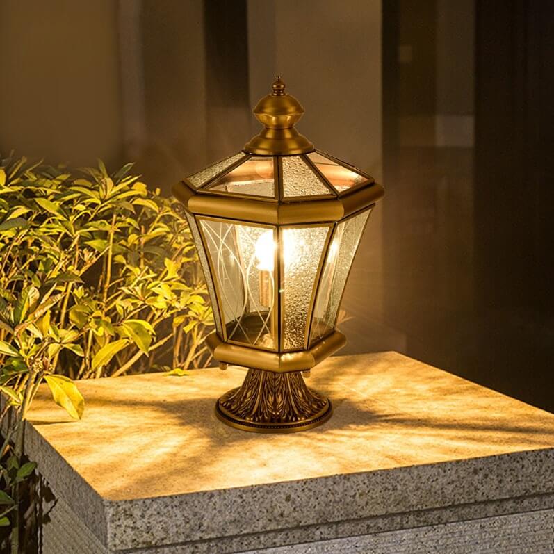 European Outdoor Glass Copper Lantern 1-Light Lawn Landscape Light