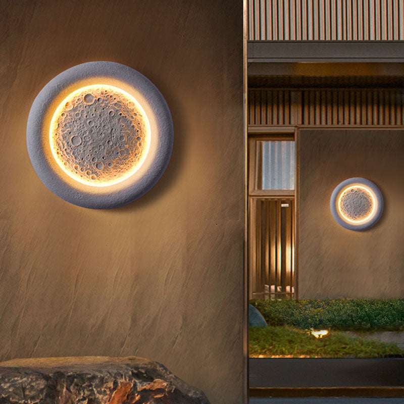 Traditional Chinese Concrete Imitation Moon Texture Shade LED Waterproof Wall Sconce Lamp For Hallway